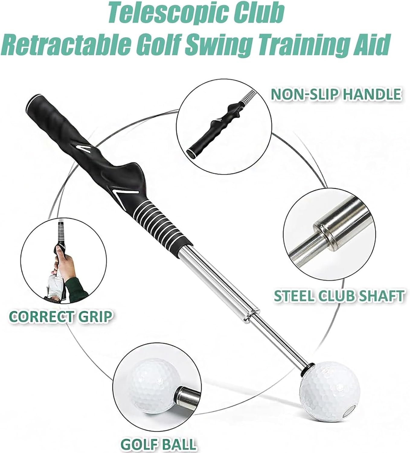 Retractable Golf Swing Training Aid, Golf Grip Trainer and Right-Handed Golf Training Aid for Chipping Hitting, Portable Grip Trainer with Click Feedback