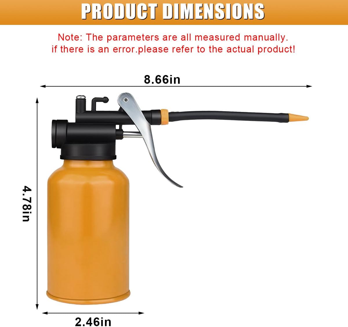 Metal Oil Can, Lubrication Oil Gun with Straight & Flexible Spout, 250ml Multipurpose Hand Pistol Pump Oiler, Universal for Lubrication Need of Cars, Bikes, Machines (Rubber)