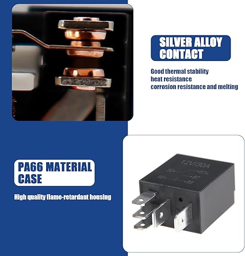 Miniatura 5 de GKmow 2 relés automotrices de cuatro pines, 0.9 x 1 pulgada x 0.61 pulgadas, CC 12 V 30 A, carcasa ignífuga, relé de arranque impermeable, accesorio