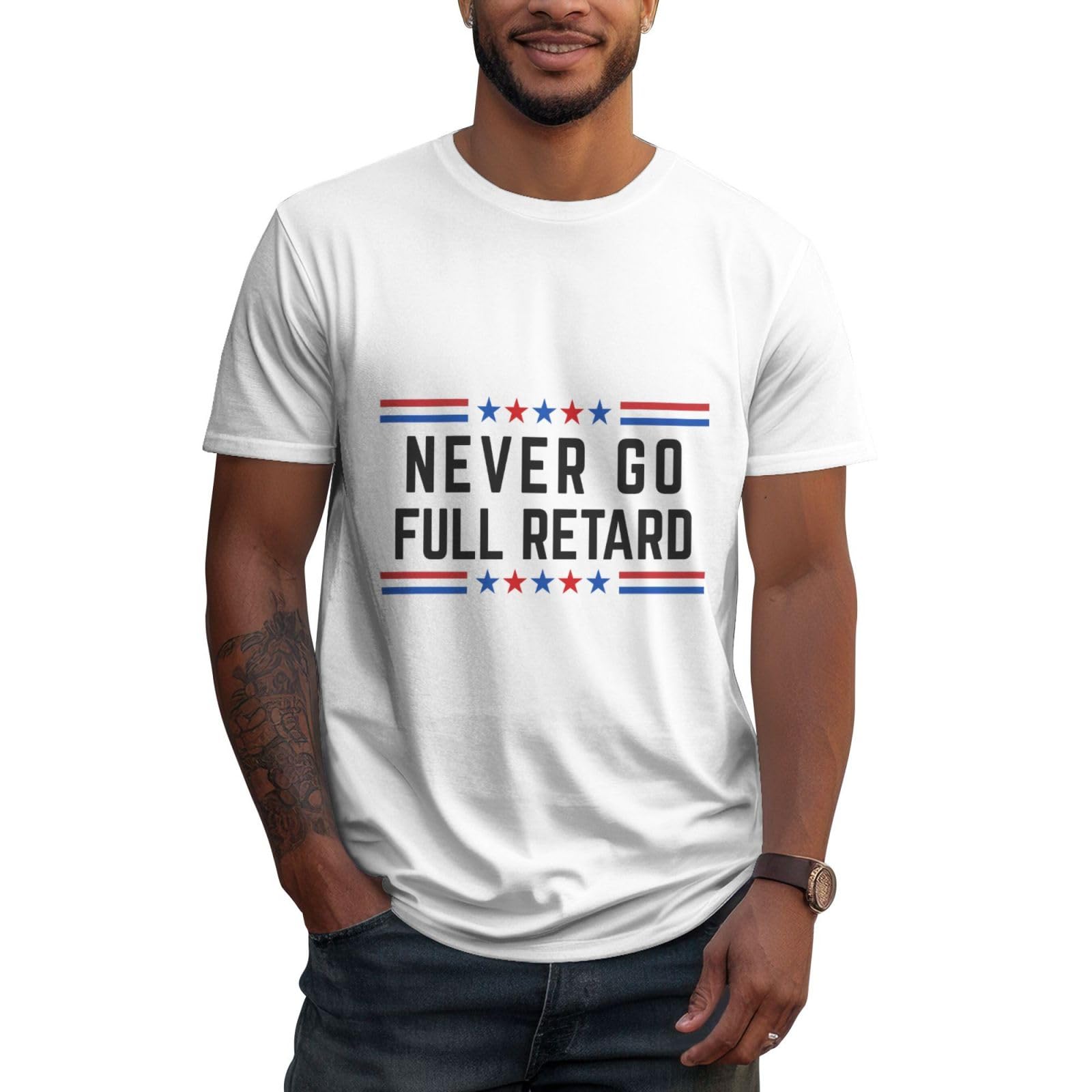 Kwqdozf Men's As Pic Never Go Full Retard T-Shirt And Wo Adult