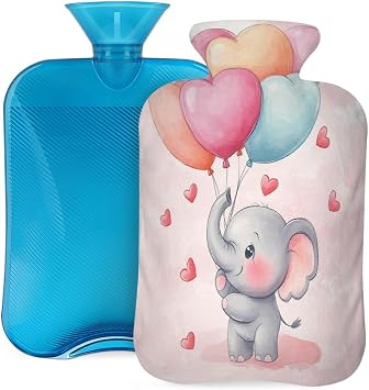 Hot Water Bottle with Cover, Cute Elephant Pink Ball 2L Hot Water Bag for Hot/Cold Compress, Hand Feet Warmer, Menstrual Cramps, Neck and Shoulder Pain Relief