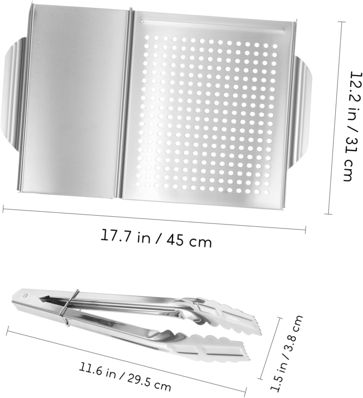 Amosfun 1Set Stainless Steel Grilling Tray with Food Tong Perforated Bbq Grill Serving Platter for Outdoor Cooking Easy to Clean for Even Cooking and Flavor Enhancement