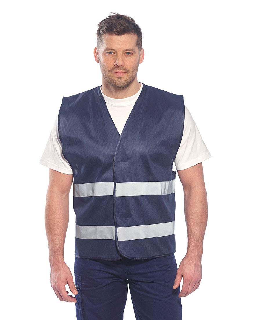 Portwest F474 Iona Hi Vis Vest Mens Womens Reflective Safety Gilet Lightweight Breathable Workwear Crew Steward Visitor Event Warehouse Contractor Security Driver, Navy, XX/3X