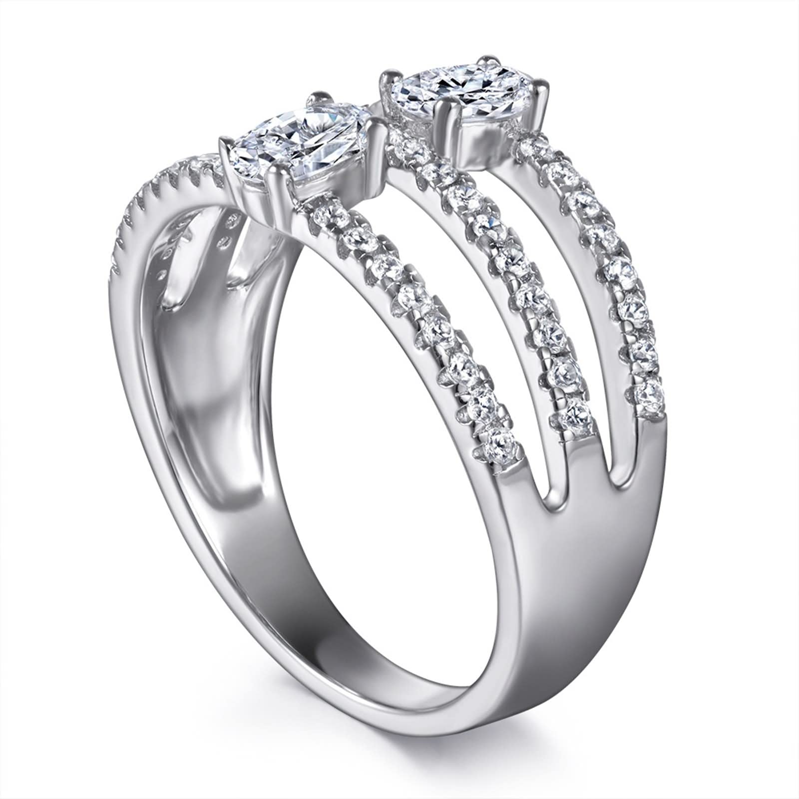 Silberne Eheringe für Frauen, Geschenke für Frauen, dreireihig, aus Sterlingsilber mit Zirkonia zum Valentinstag