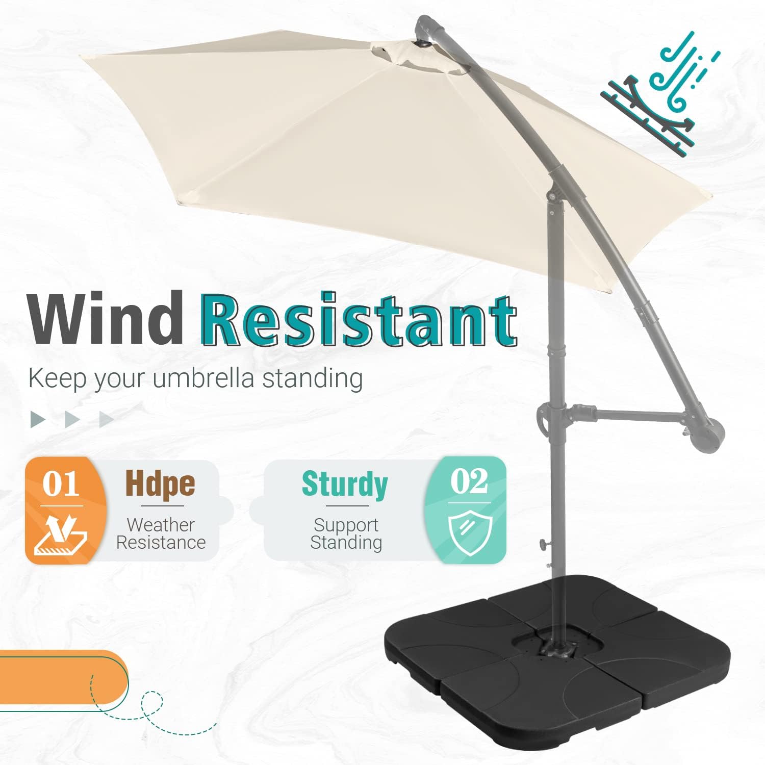 Greesum 4 Piece Square Base Plate Set for High Capacity Heavy Duty Cantilever Offset Patio Umbrella Stands with Easy Fill Water or Sand Spout, Black