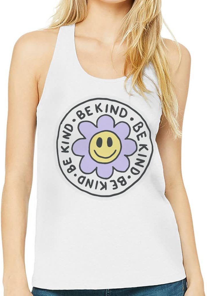 Be Kind Flower Women's Racerback Tank - Drawing Tank Top - Flower Workout Tank