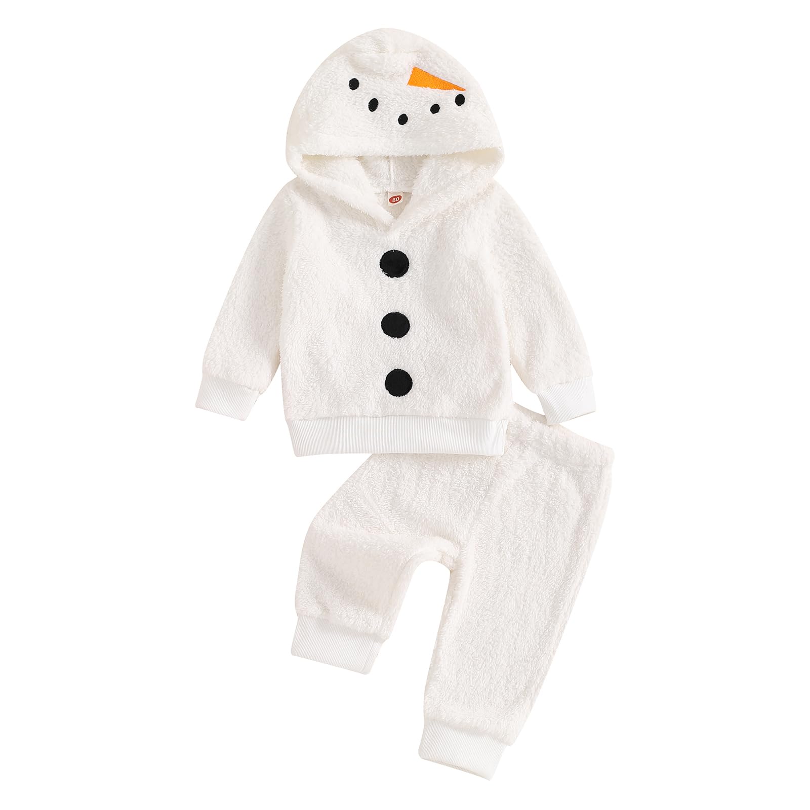 Licupiee Toddler Boy Girl Christmas Outfits 2Pcs Fall Clothes Sets Winter Fleece Pants Set Long Sleeve Hoodie and Pants Suit (White Snowman, 6-12 Months)