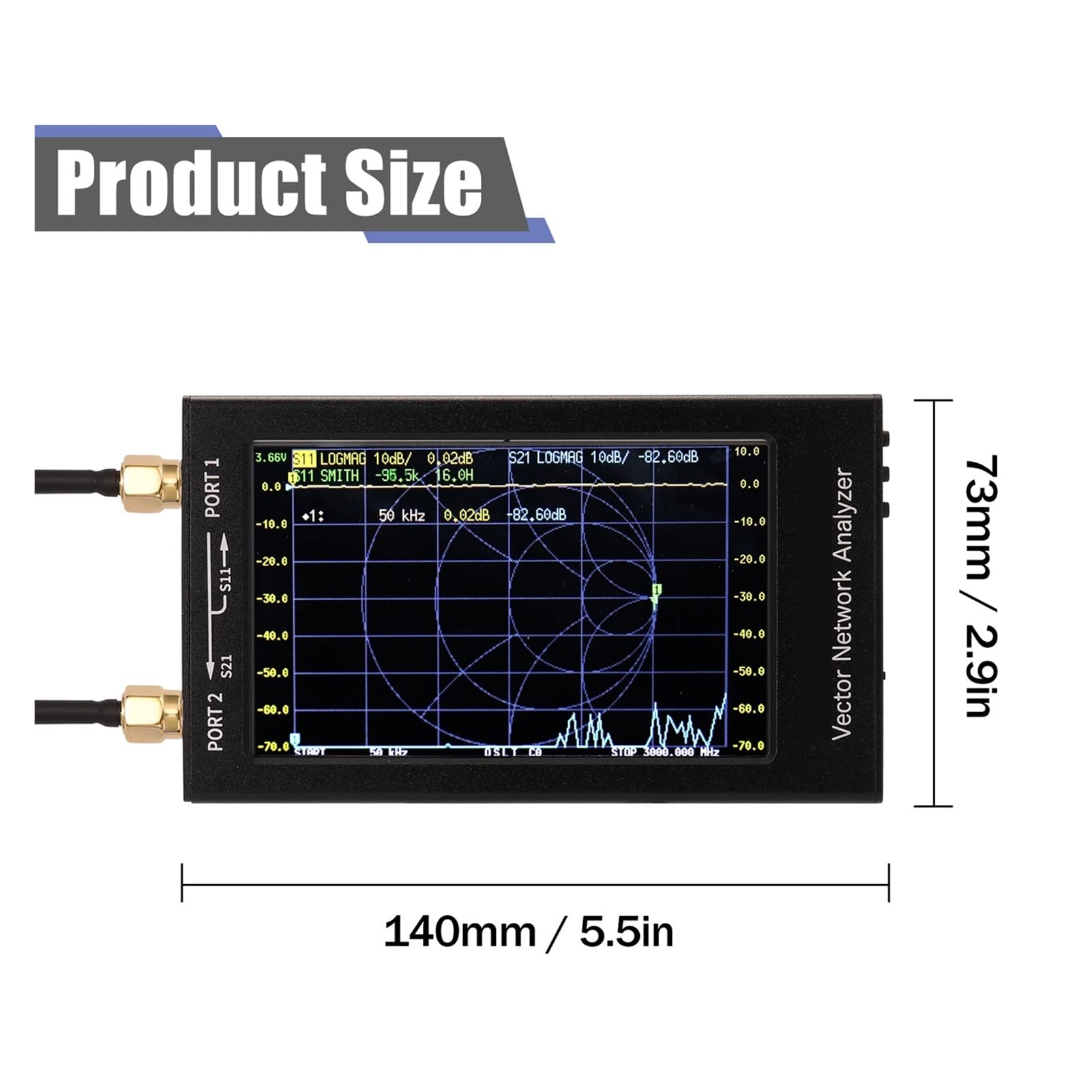 Spectrum Analyzer, V2 Vector Network Analyzer Digital Nano VNA Próbnik MF HF VHF UHF USB Analizator anteny logicznej Parametry S, stosunek fali stojącej napięcia(2.8 inch V2)