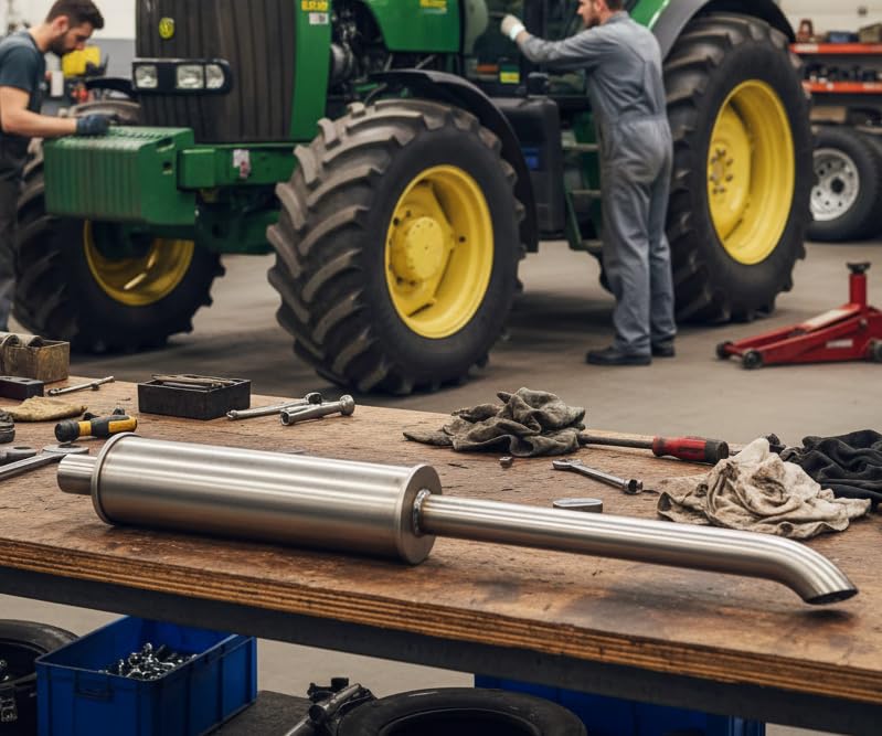 Traktor Schalldämpfer Edelstahl Ø100 mm | Anschluss 45 mm innen geschlitzt | Auspufftopf 980 mm Gesamtlänge mit 90° Bogen | Ersatzschalldämpfer für Abgasanlage Landmaschinen