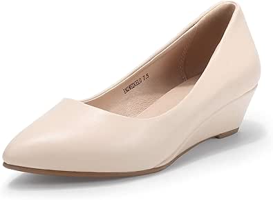 IDIFU Women's Dress 2 Inch Low Heels Wedge Pumps Closed Pointy Toe Slip On Shoes for Wedding Work Office Cocktail