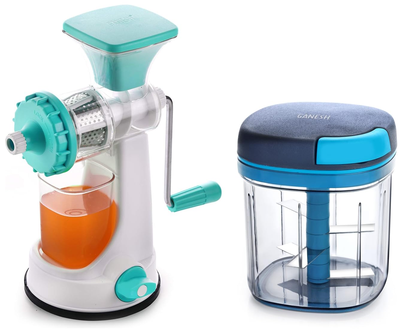 Buy Ganesh Fruit & Vegetable Steel Handle Juicer, Blue & Ganesh Master Chopper with 5 Blades, XL