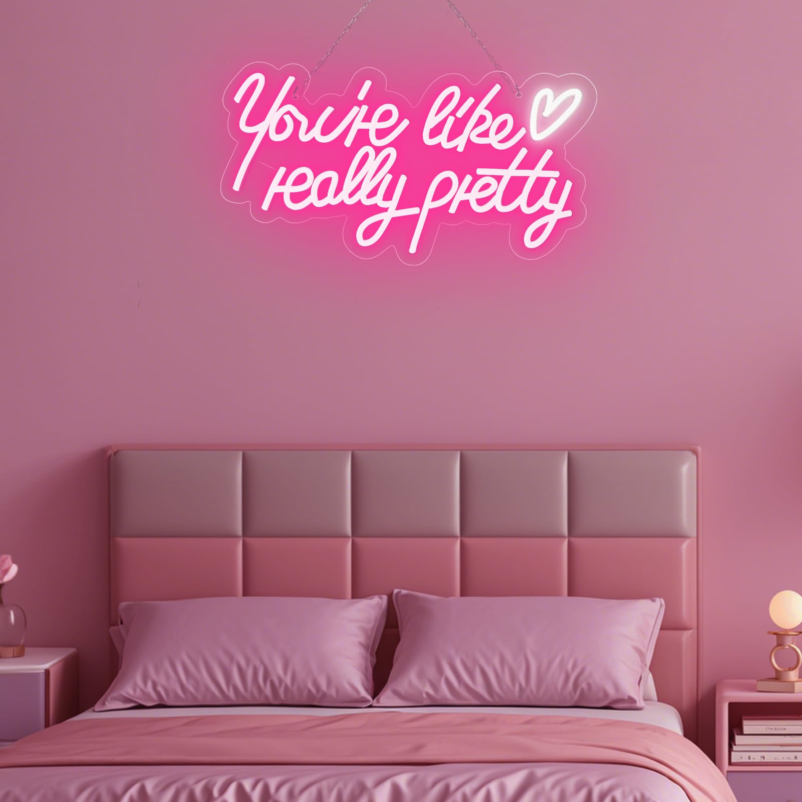 Aslanka You're Like Really Pretty Neon Sign with Heart, Pink LED Neon Light Wall Sign USB Powered, Dimmable LED Neon Sign for Bedroom Bachelorette Party Teen Girls Salon Room Wall Decor