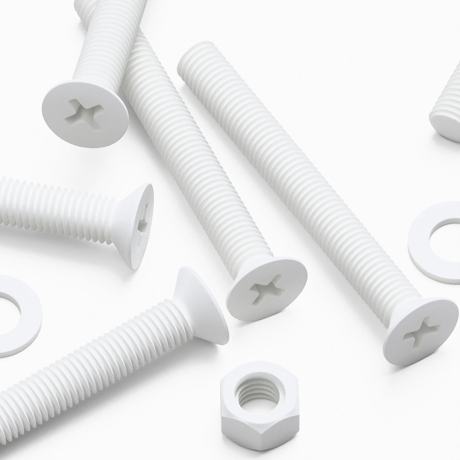 20x White Countersunk Cross Head Polypropylene (PP) Plastic Bolts, Nuts & Washers M5 x 40 mm, Chemical Resistant