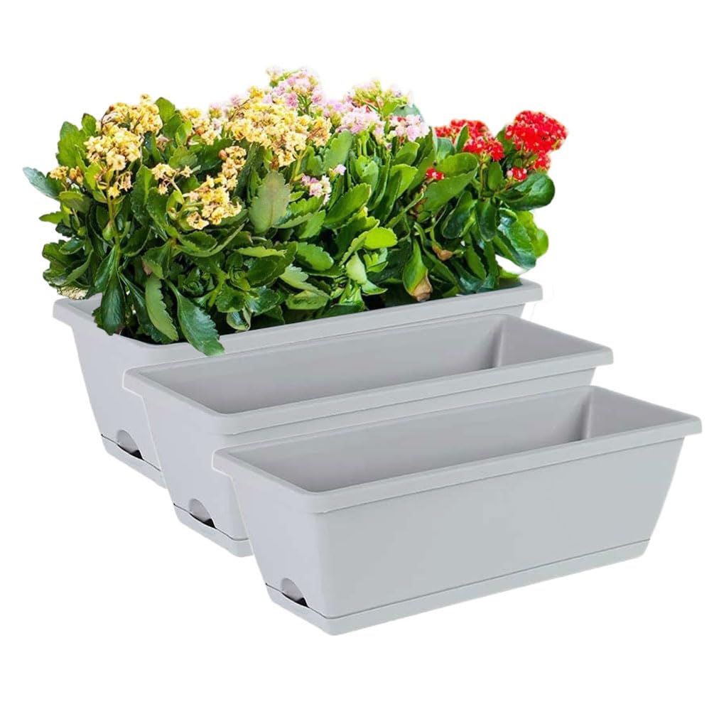 Skelang 3 pezzi 30,6 cm fioriera rettangolare, vaso rettangolare in resina plastica, fioriera da balcone per piante grasse, erbe, ortaggi (bianco