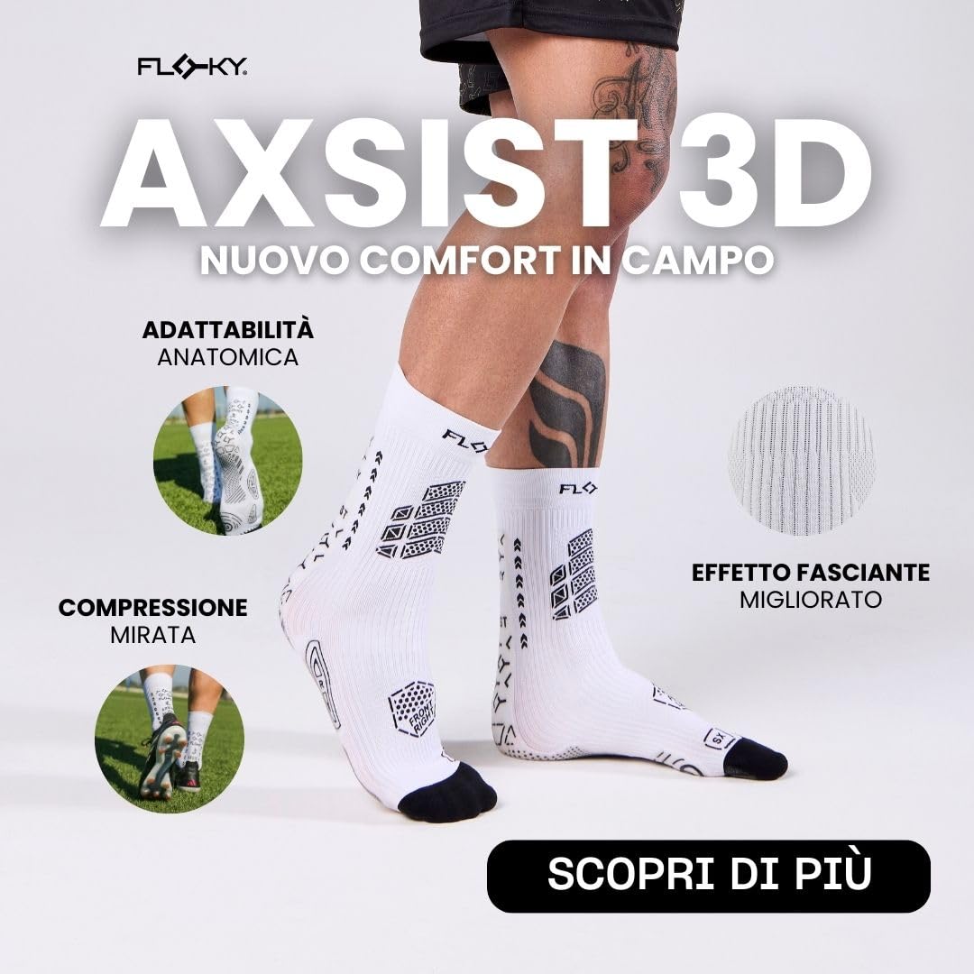 FLOKY AXIST Chaussettes de football et rugby biomécaniques 3D - Chaussettes de compression antidérapantes - Cheville stabilisée, protection du tendon d'Achille, adhérence maximale, soutien plantaire