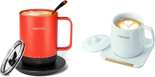 VSITOO Temperature Control Smart Mug S3pro, 14 onzas, rojo + taza de café calentador y taza, verde