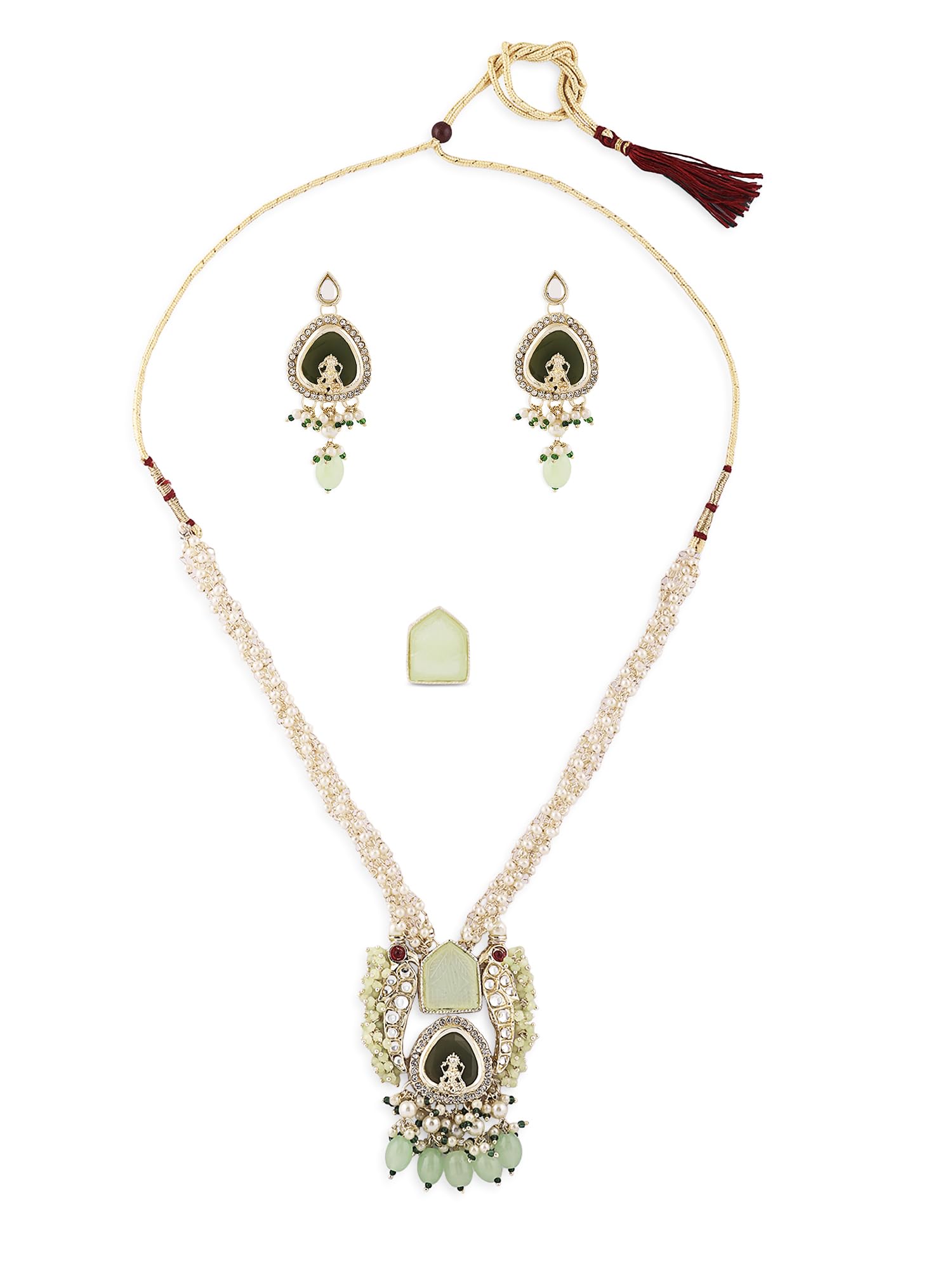 ZAVERI PEARLS Pink Goddess Laxmi Multistrand Kundan Temple Long Necklace Earring & Ring Set For Women-ZPFK18684 (B0DCSLSS9Y) Amazon Price History, Amazon Price Tracker