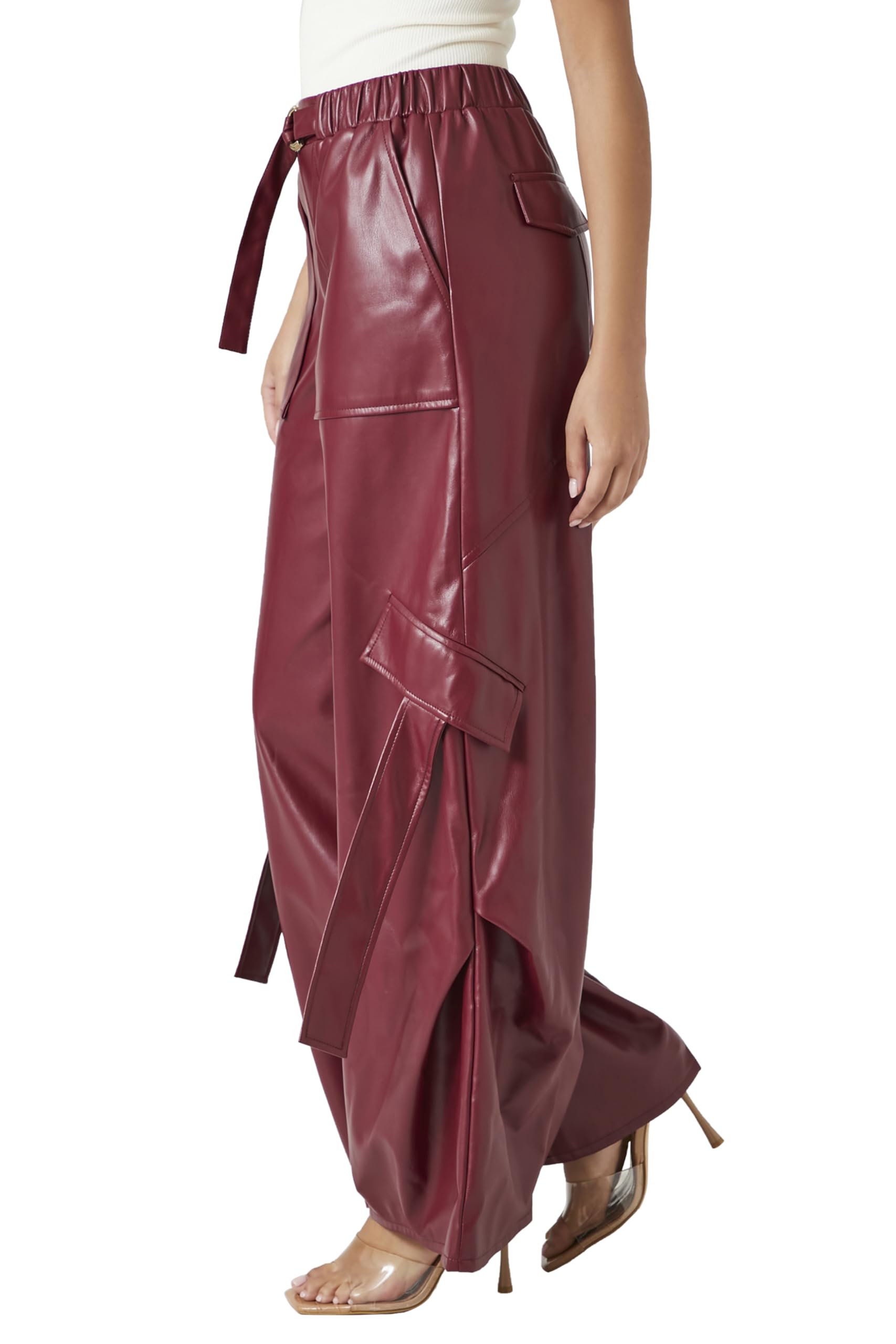 Forever 21 Faux Leather Wide-Leg Cargo Pants Pantalons Femme