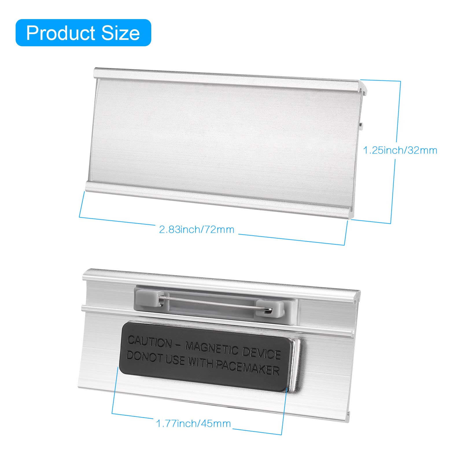 4Pcs Placas Identificativas Magnético, Placa Identificativa Personal de Aluminio con Pin, Imanes de Placa Magnética, Magnetico Identificacion Placa, Insignia de Trabajo de Alta Gama (72 x 31mm)