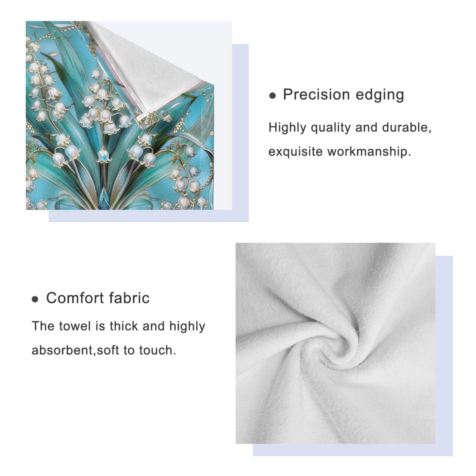 Boho Lily Of Valley Floral Blue Doccia Asciugamani Viso Set 3 Pezzi, 1 Asciugamano da Bagno 1 Asciugamano 1 Asciugamano per il corpo Viso Bagno