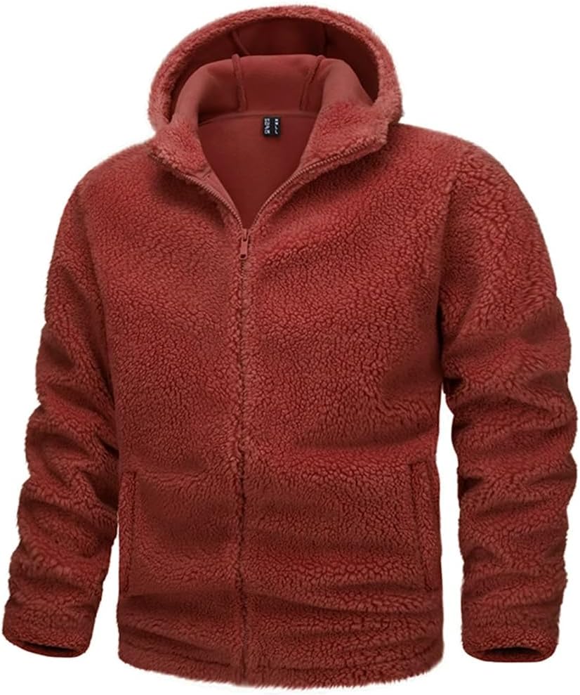Men's Fuzzy Sherpa Jackets Thermal Fleece Coats Jacket With Hood