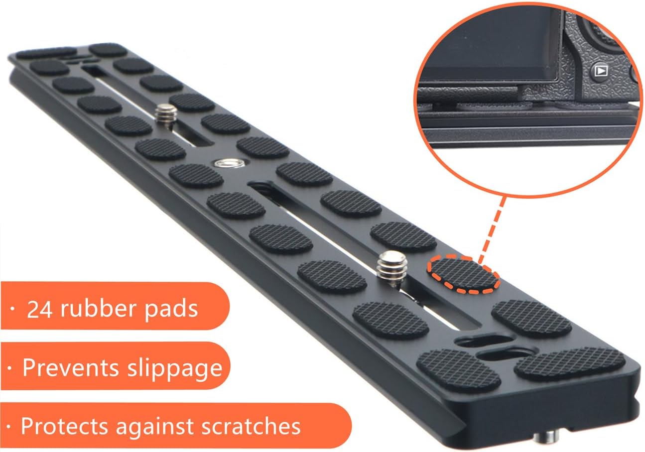 PU-350 350mm Universal Long Quick Release Plate Dual Dovetail Slide Rail with D-Ring Screw for Ball Head Tripod Mount DSLR Camera Arca Swiss Compatible