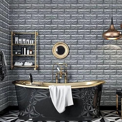 Image of KASHIVAL Self-Adhesive Waterproof PE Foam 3D Wall Panels Wallpaper Sticker for Bathroom, Living Room, Hotel and Home Decoration (70 x 70cm, Appx. 5.3Sq Feet) (JD Grey Brick)