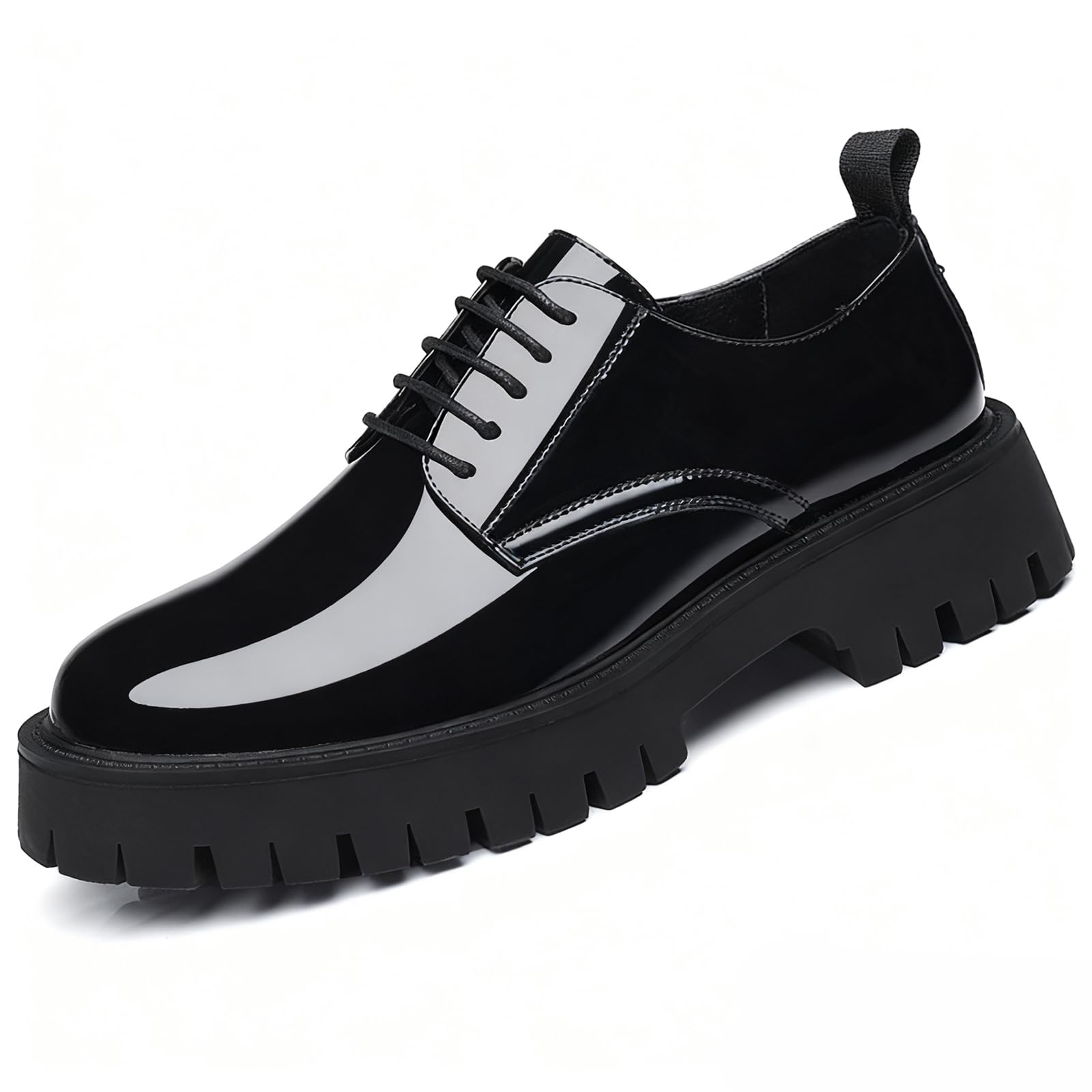 Men Chunky Heels Lug Sole Oxford Shoes,Platform Dress Shoes for Men Black,Derby Shoes Men Chunky