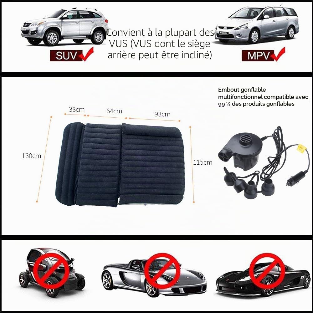 Matelas Gonflable Voiture SUV Pliant avec Pompe à air électrique, Lit Gonflable de Voiture pour Repos de Sommeil etLe Mouvement Intime, Lit de Voiture Convertible en Canapé Gonflable (Noir)