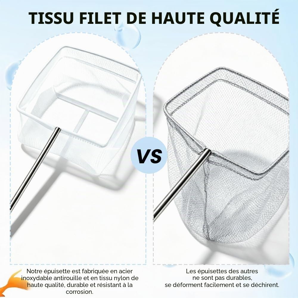 2 Pièces Epuisette Aquarium Petite,Epuisette Peche avec Poignée Extensible,HMCEY épuisette Bassin,Filet de Pêche Télescopique,Filet Papillon Enfant,Fish Net pour Petits Étangs à Koï et Piscines