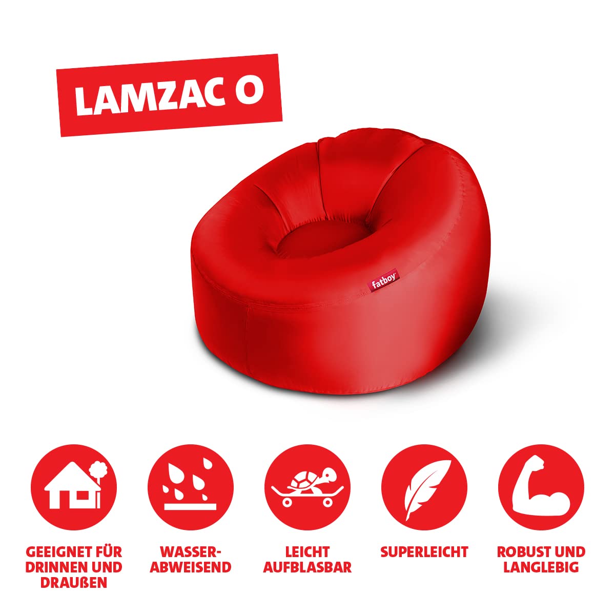 Fatboy® Blow Up Chair Lamzac O - Aufblasbares Sofa für Erwachsene & Kinder - Aufblasbares Sofa - Aufblasbarer Stuhl - 110 x 103 x 62 cm - Keine Pumpe erforderlich - Für drinnen und draußen, Rot