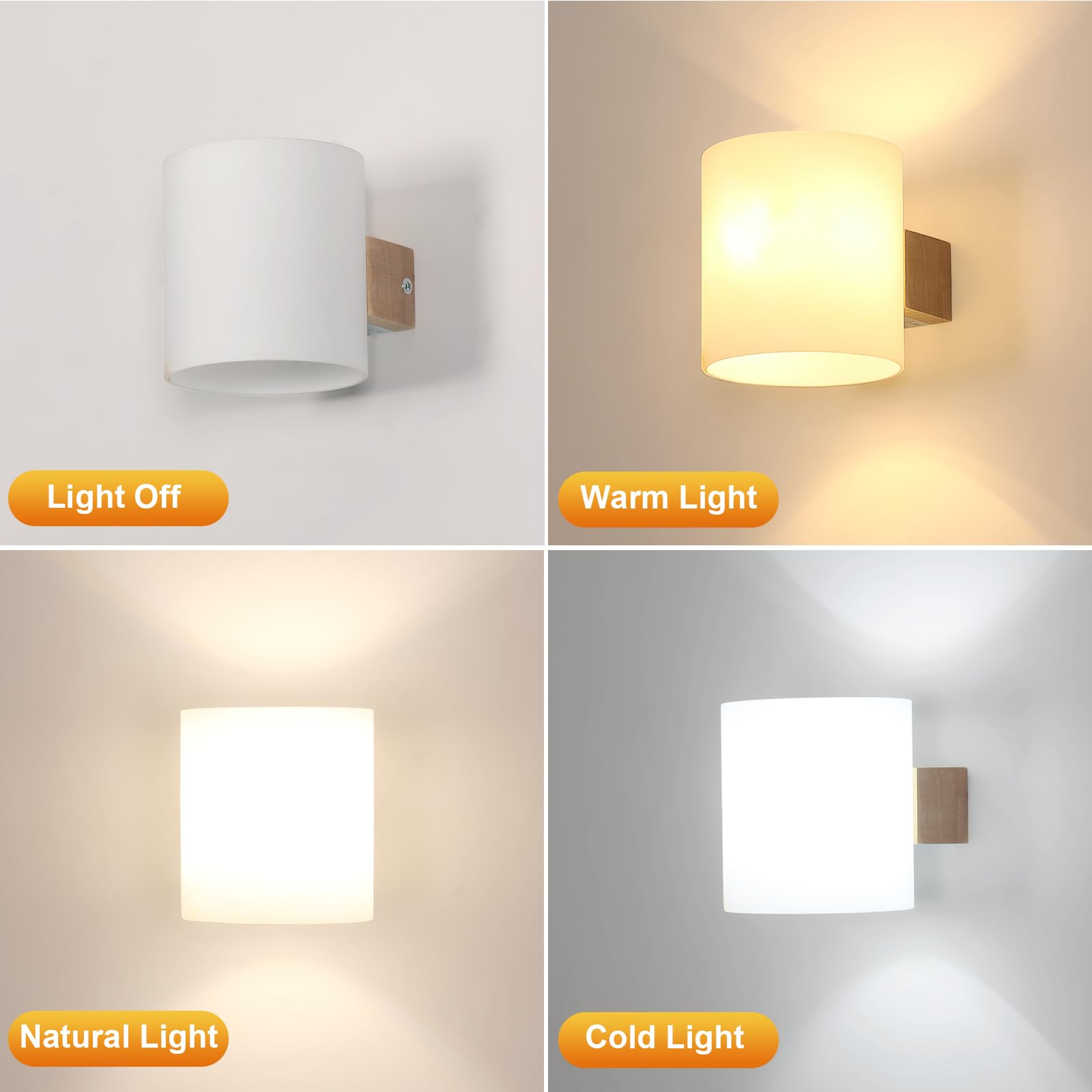 Comely Drewniany Kinkiet Wewnętrzny E27, Lampa Ścienna W Minimalistycznym Designie 3000K-6500K, Szklany Klosz Design Oświetlenie Ścienne Do Sypialni Korytarza Schodów
