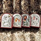 Set di 5 icone religiose – San Nicola, San Giorgio, Gesù Cristo, Maria con Bambino e Sacra Famiglia (Maria, Giuseppe e Gesù Bambino)