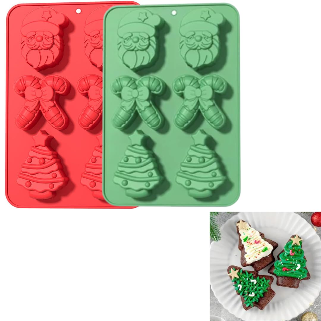 6 Cavity 3D Christmas Silicone Mould Santa Claus Face Candy Cane and Tree for Chocolate Candy Xmas Cakes Cupcake Muffin Jelly Candle Melts Handmade Soap Making Mold (Pack of 1) G 422-image-48