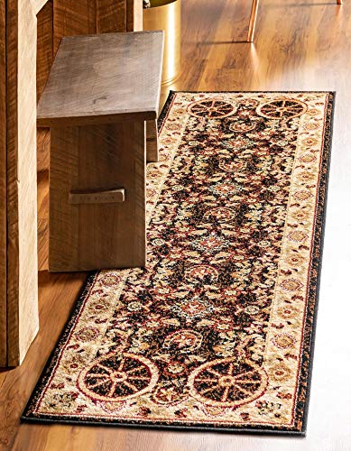 Rugs.com Pioneer Collection Rug – 12 Ft Runner Black Medium-Pile Rug Perfect for Hallways, Entryways