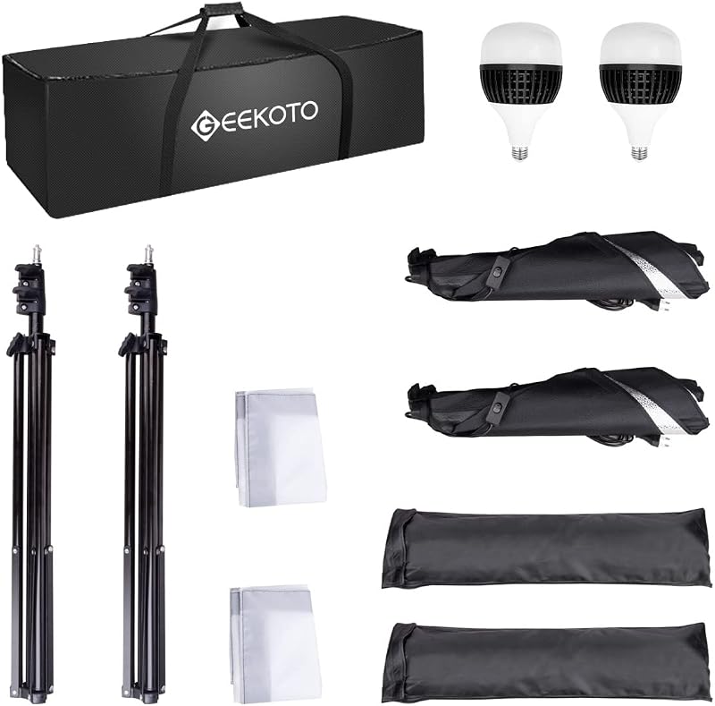 GEEKOTO Softbox szett 50x70cm fotóstúdió világítás 2db izzóval és állvánnyal