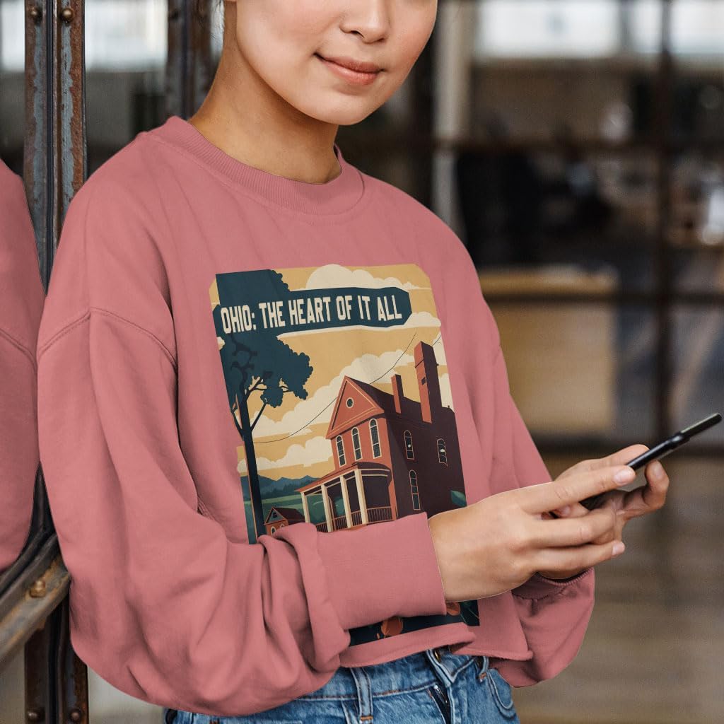 Ohio The Heart of It All Cropped Long Sleeve T-Shirt - American Women's T-Shirt - Cool Design Long Sleeve Tee