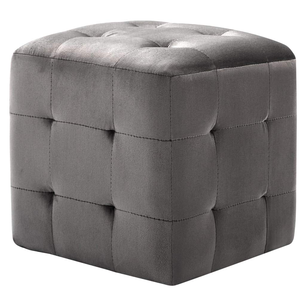 SKM Pouf Salon, 2 pcs Poufs Meuble Carré Gris 30 x 30 x 30 cm Tissu Velours pour Salon Chambre Librairie