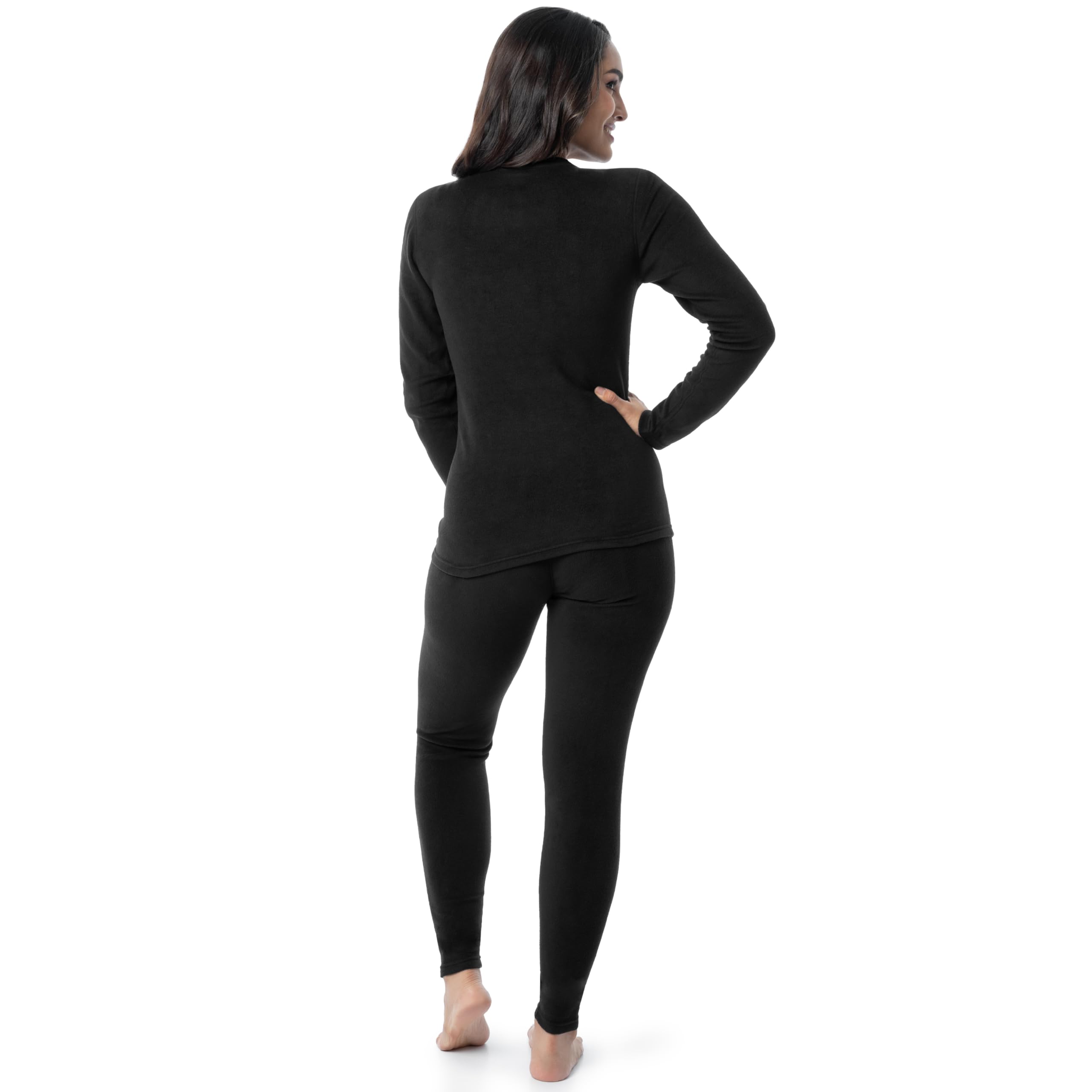 Fruit of the Loom Women's Stretch Fleece Lined Thermal Long Johns Underwear Set, Black, X-Small
