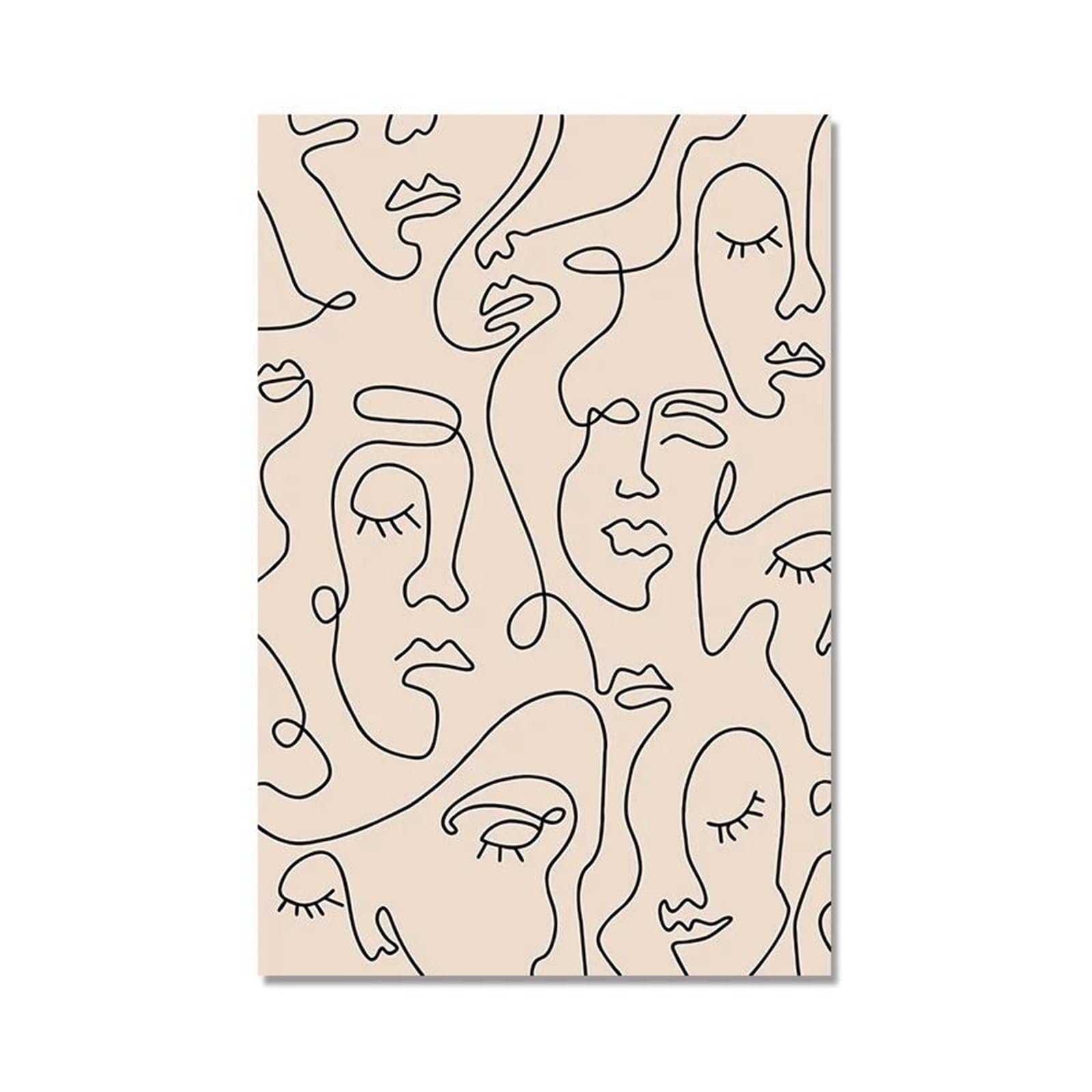 Cuadro sobre lienzo de diseño nórdico abstracto con silueta de línea y hojas