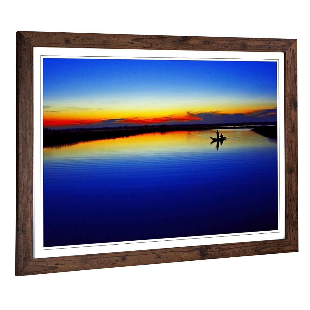 Big Box Art Framed Print of Landscape Silent Sunrise Lake (1) Design | Wall Art Picture | Home Decor for Kitchen, Living Room, Bedroom, Hallway, Walnut, A2 / 24.5x18 Inch / 62x45cm