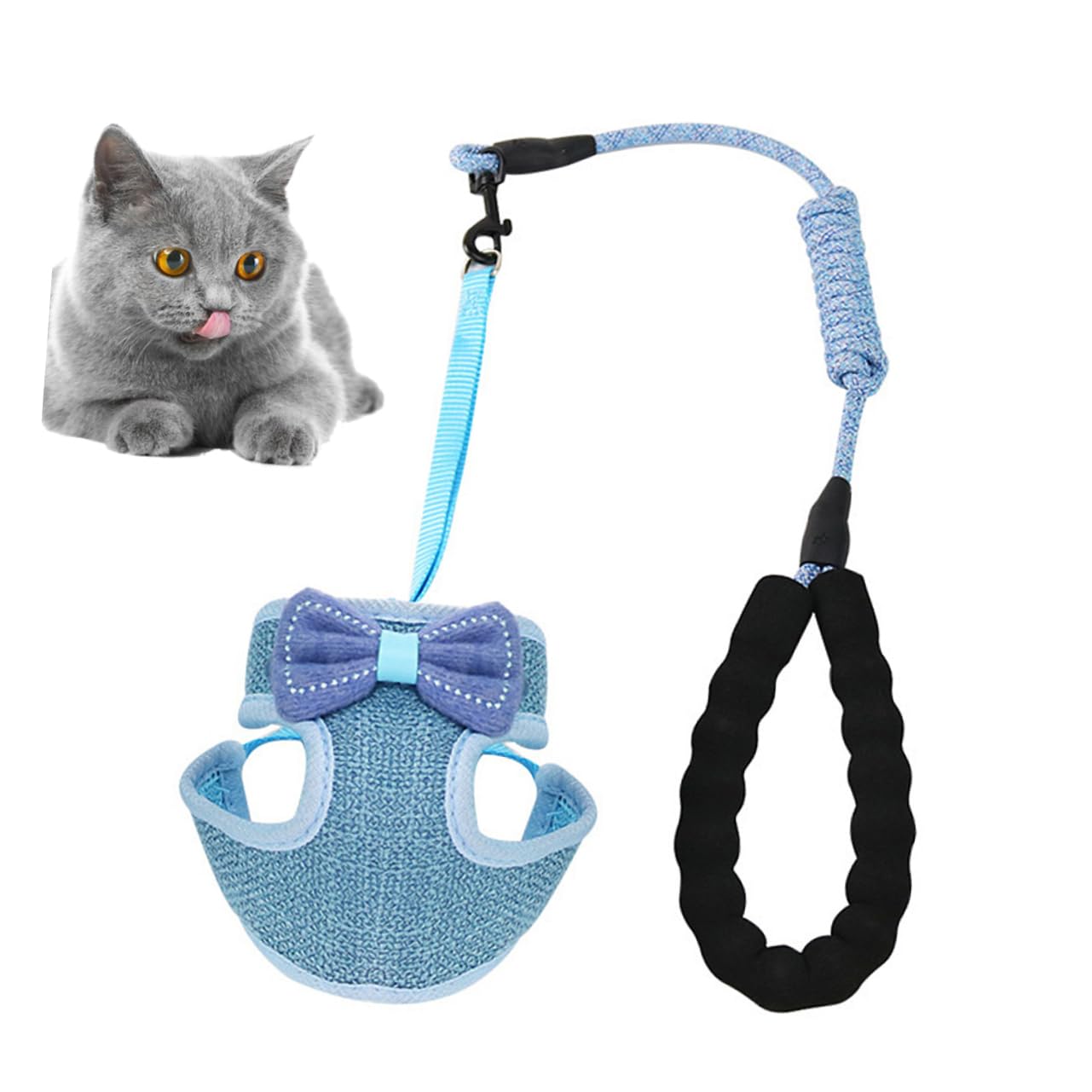 VANZACK 3stücke Verstellbares Bowknot Katzen Geschirr Atmungsaktive Weste Für Katzen Geeignet Für Leicht Und Design Blau Für Und Outdoor-aktivitäten