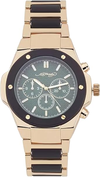 ED HARDY Men's Gold Tone and Matte Black Watch with Round Face 50441GB-42-X27