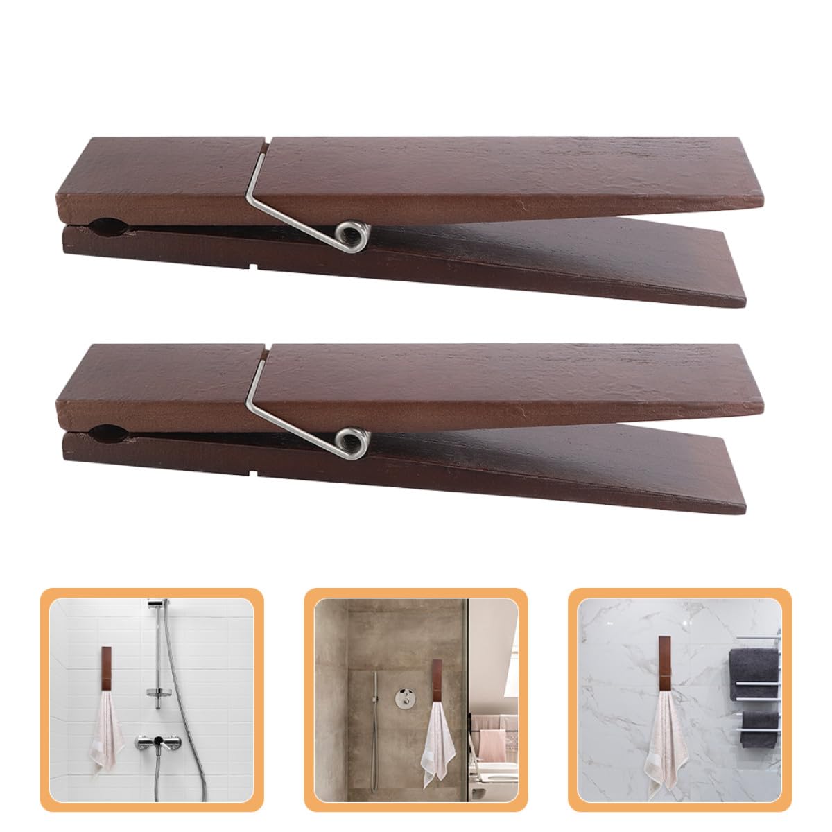 Housoutil Ganchos de Pared para Colgar Toallas de Baño 2 Piezas Pinzas de Madera Grandes 12 Pulgadas Diseño Extraíble para Uso Diario