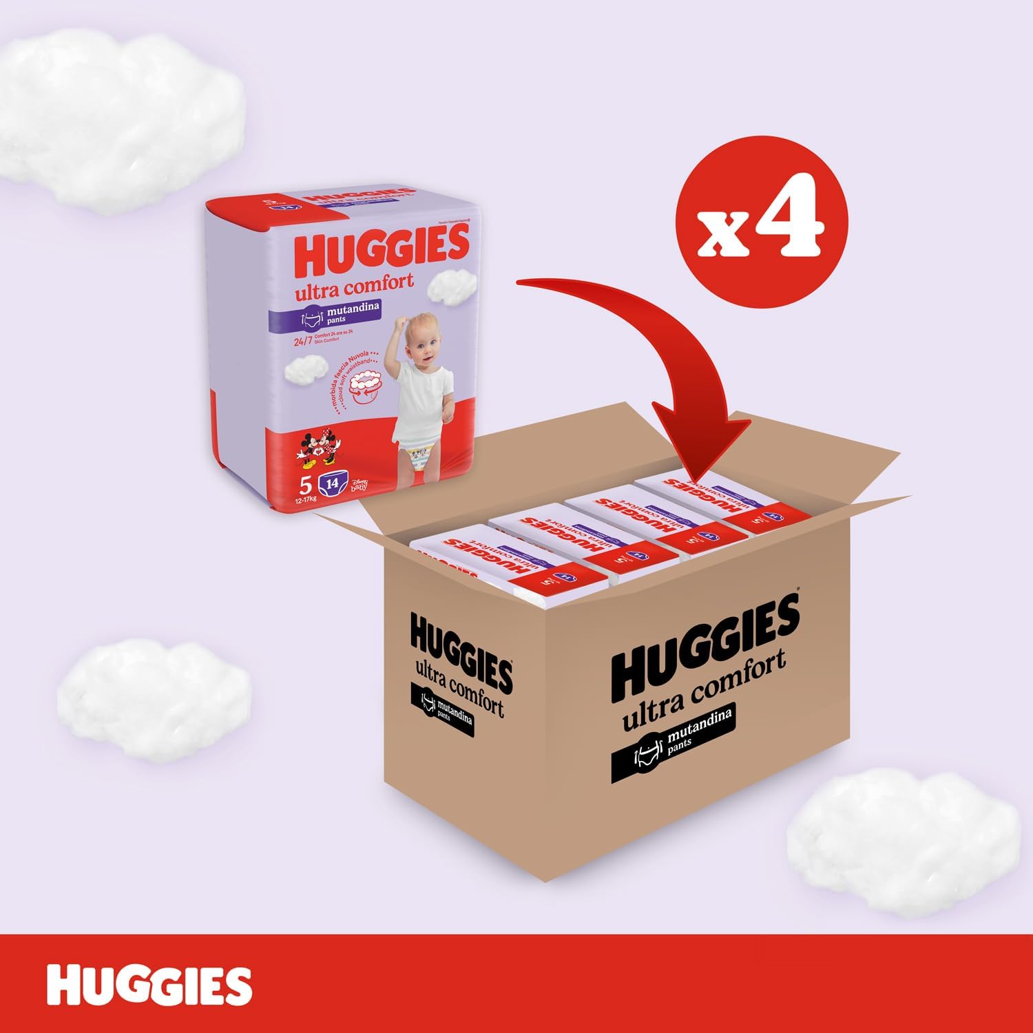 Huggies Ultra Comfort, Pannolini Taglia 5 (12-17 Kg), Mutandina traspirante, Design Disney, Pacco Scorta, 56 Pz Taglia 5 56 Pannolini - Immagine 3