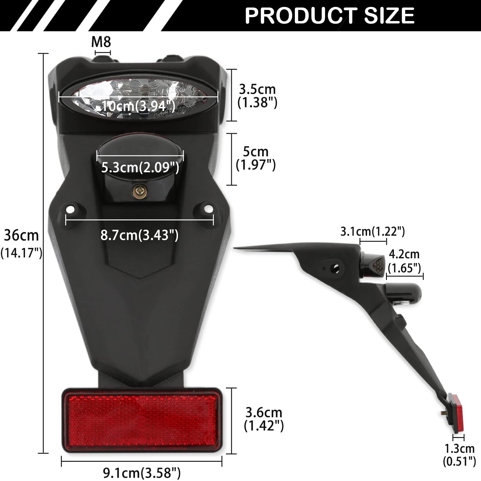 DREAMIZER 12V LED Moto Parafango Posteriore Coda Freno Luce di Arresto Luce Targa Riflettore Universale per Motocross ITV Off-Road Street Bike Dirt Bike Pit Bike TZR 50 HM 50 XR 400