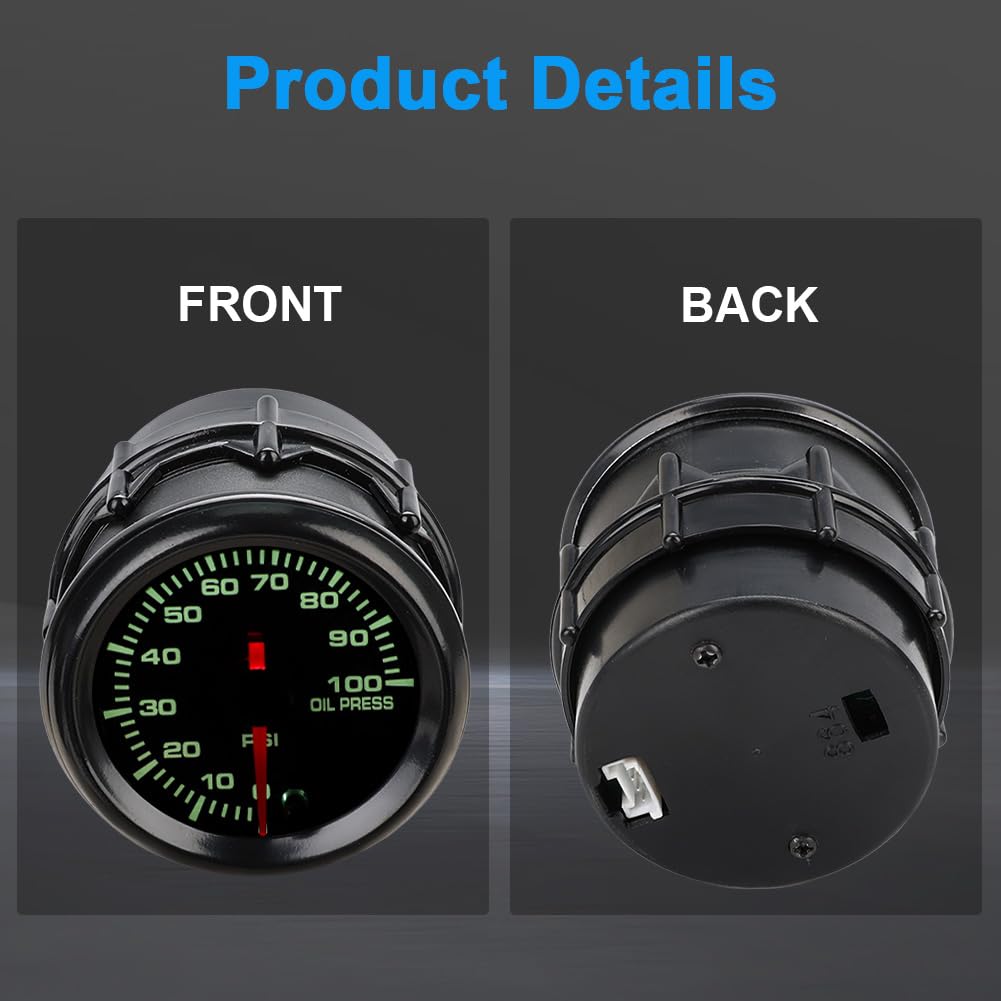 7 Color 100 PSI Oil Pressure Gauge Kit 2-1/16" 52mm