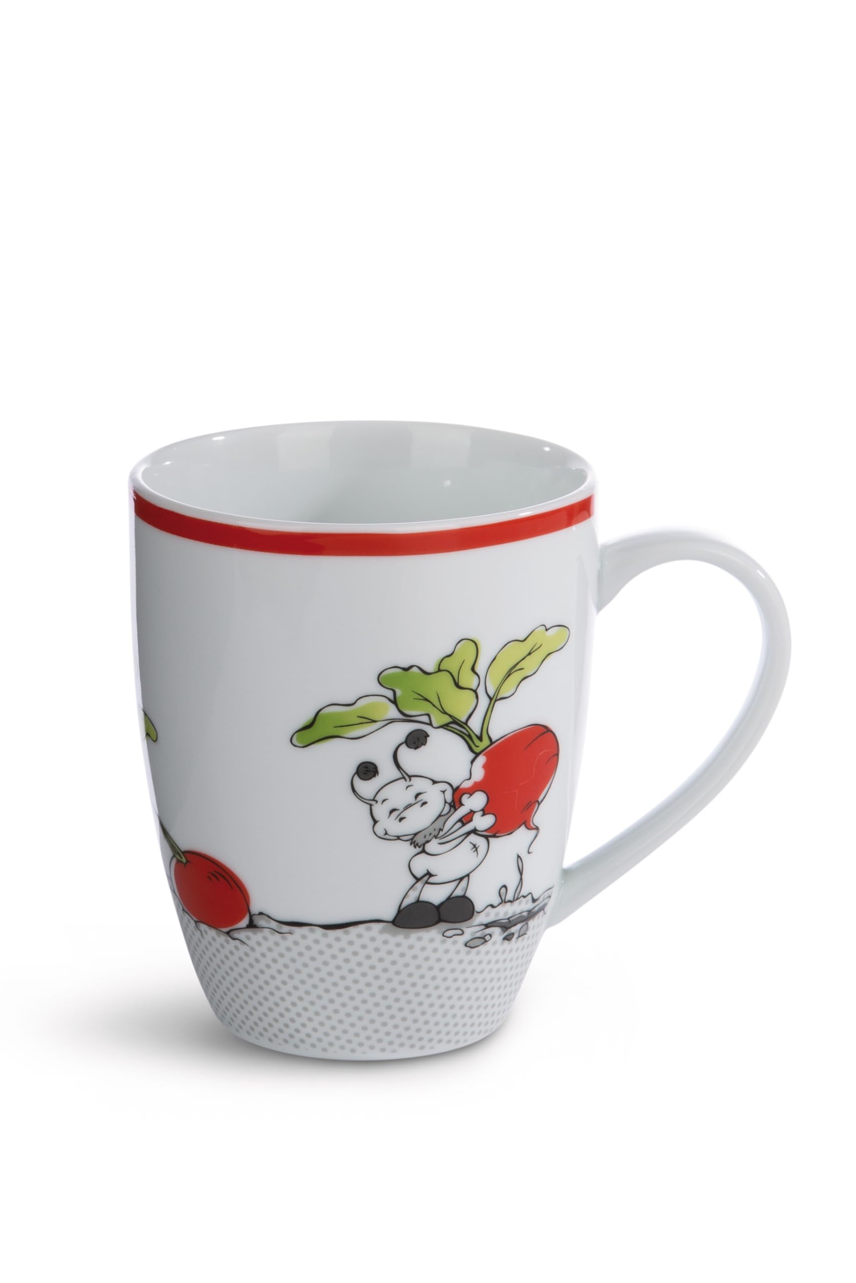 NICI Mug ant Enzi 310ml 8x10cm white with banderole - Tea Coffee Porcelain Cup with handle for cold and hot drinks - great gift idea