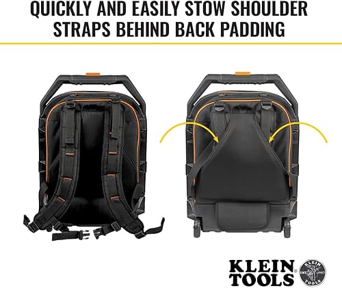 Miniatura 3 de Klein Tools 55604 Mochila para herramientas rodante, bolsa de herramientas con 28 bolsillos, mango retráctil resistente, interior de almacenamiento