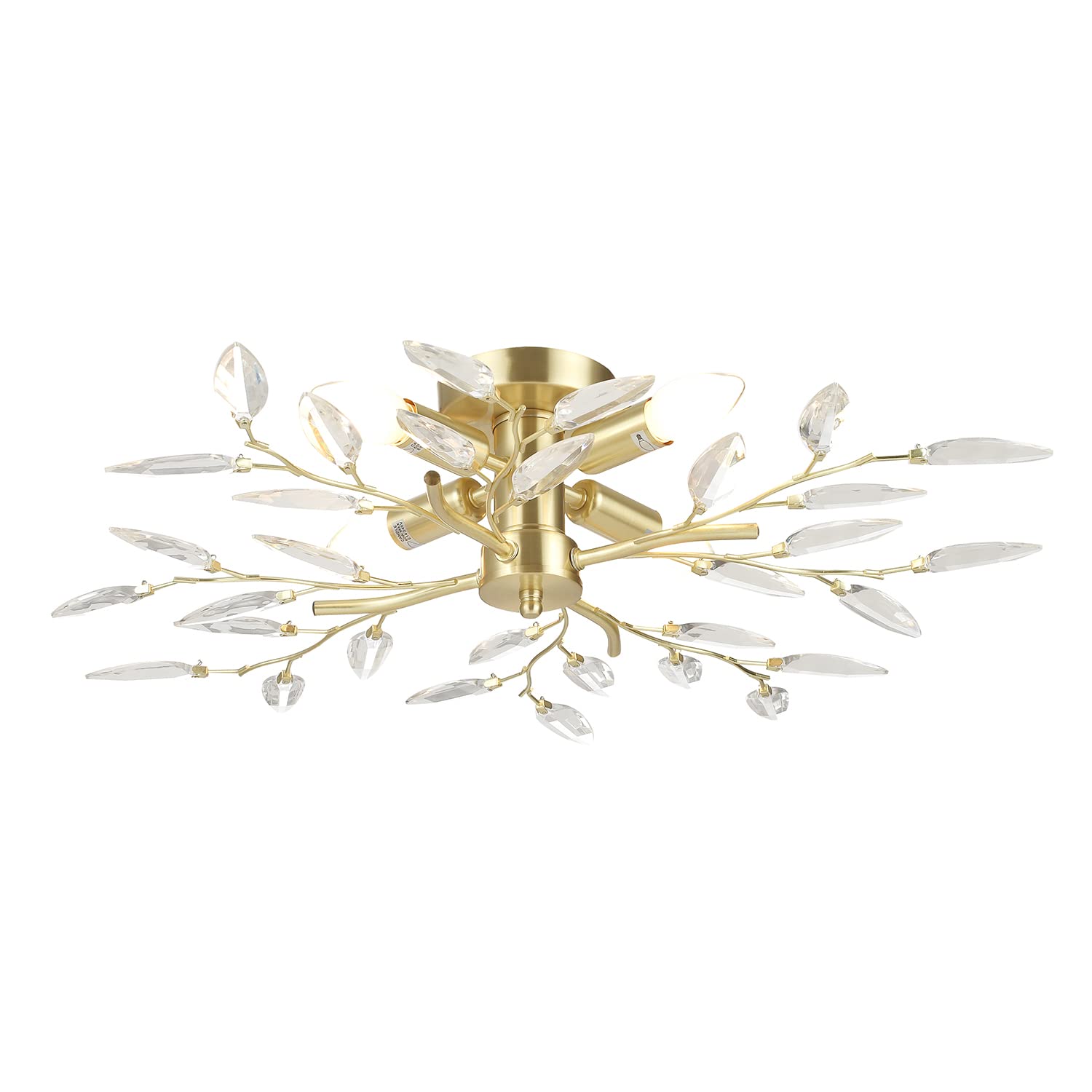 Rackhams Gold/Light Modern Brushed Plated Branch Ceiling Fitting With Acrylic Leaves